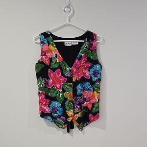 Retro 80's/90's Floral Beaded Multicolor Vest